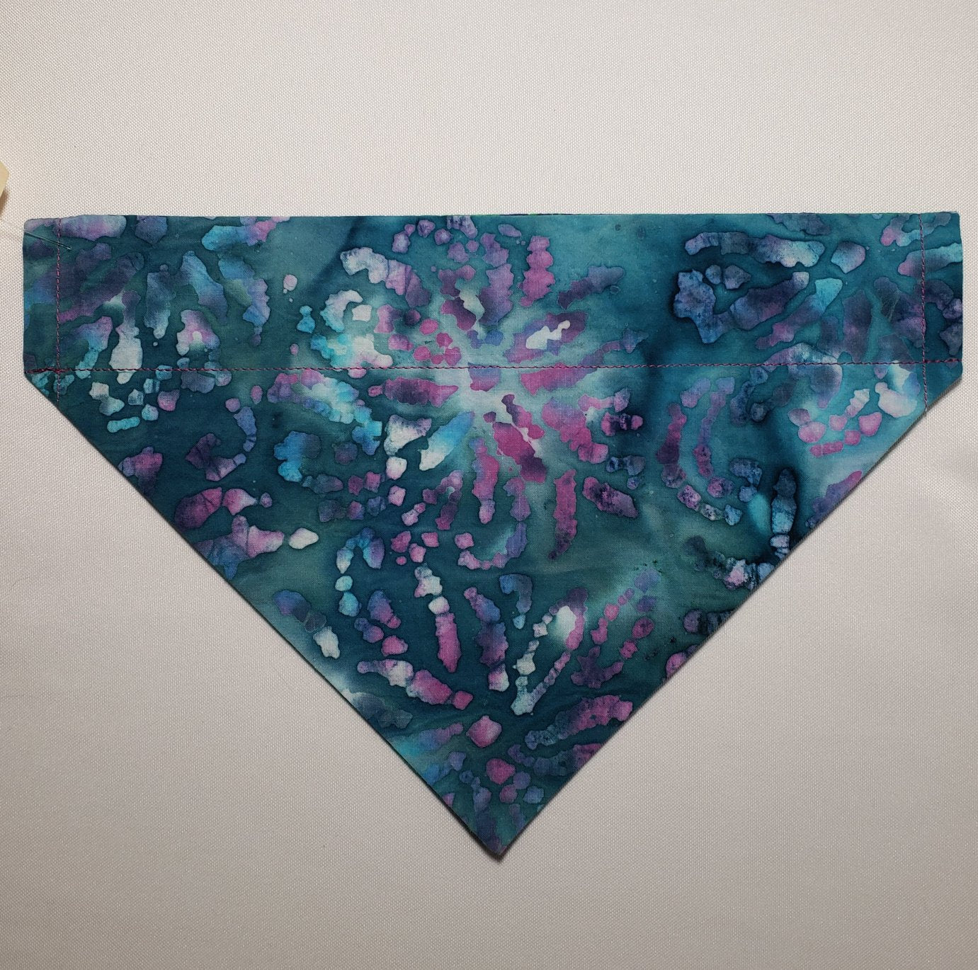 Blue Hibiscus Flowers on Green Over-the-Collar Pet Bandana (Blue & Purple Reverse)