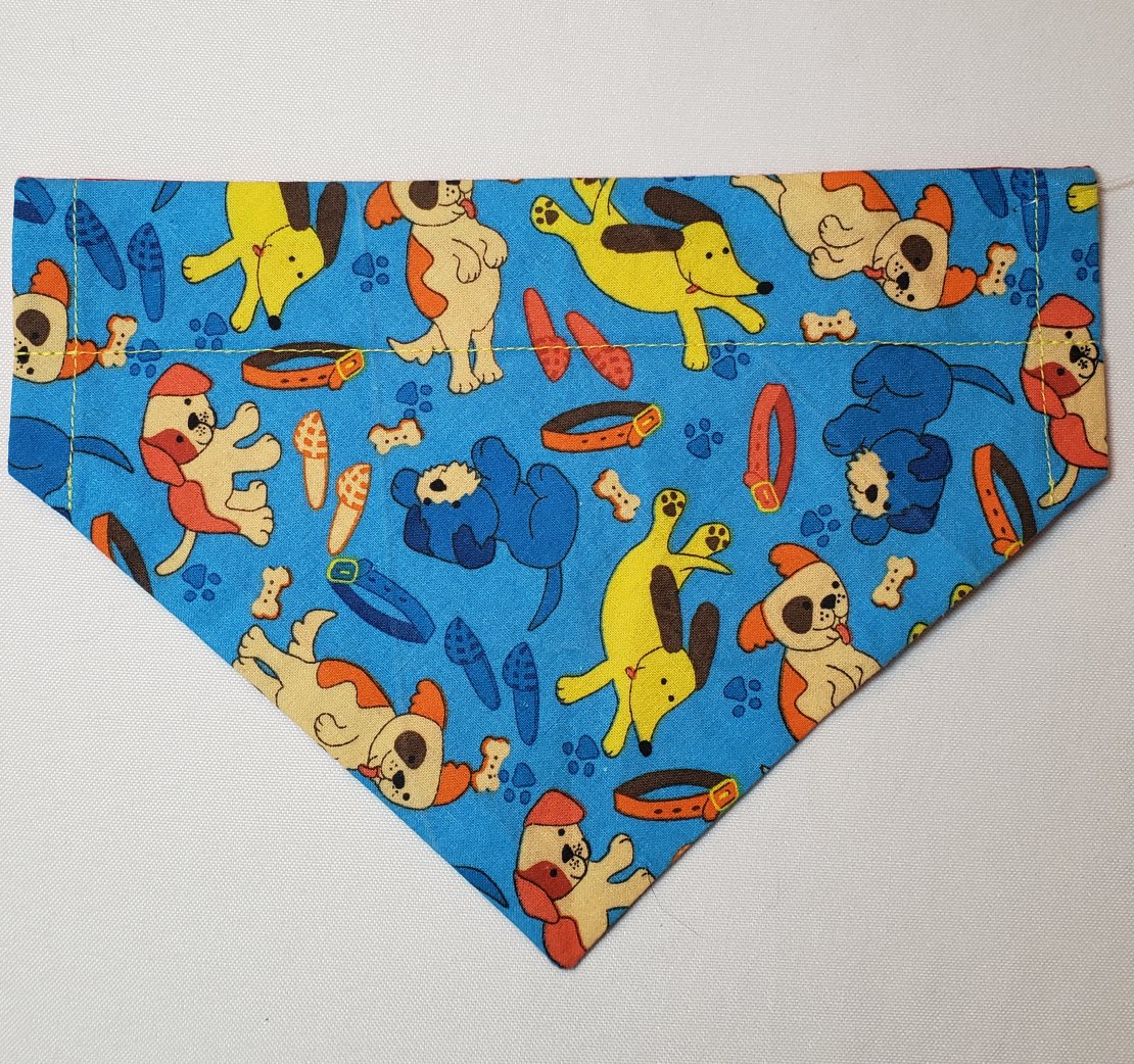 Cartoon Dogs on Blue Over-the-Collar Pet Bandana