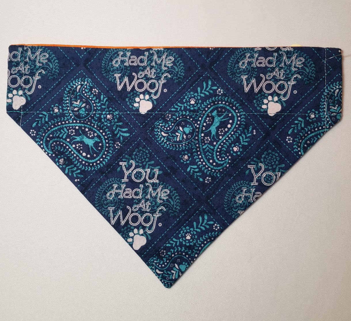 "You Had Me At Woof" Blue Bandana Print Over-the-Collar Pet Bandana