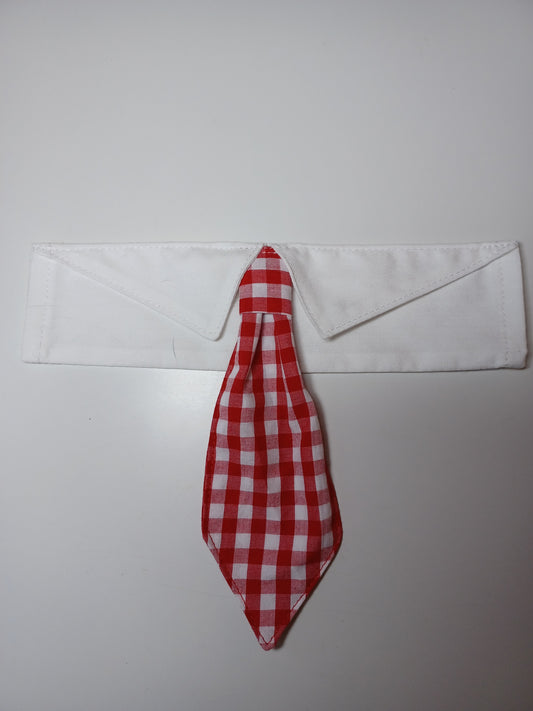 Red & White Picnic Plaid Over-the-Collar Pet Necktie & Shirt Collar
