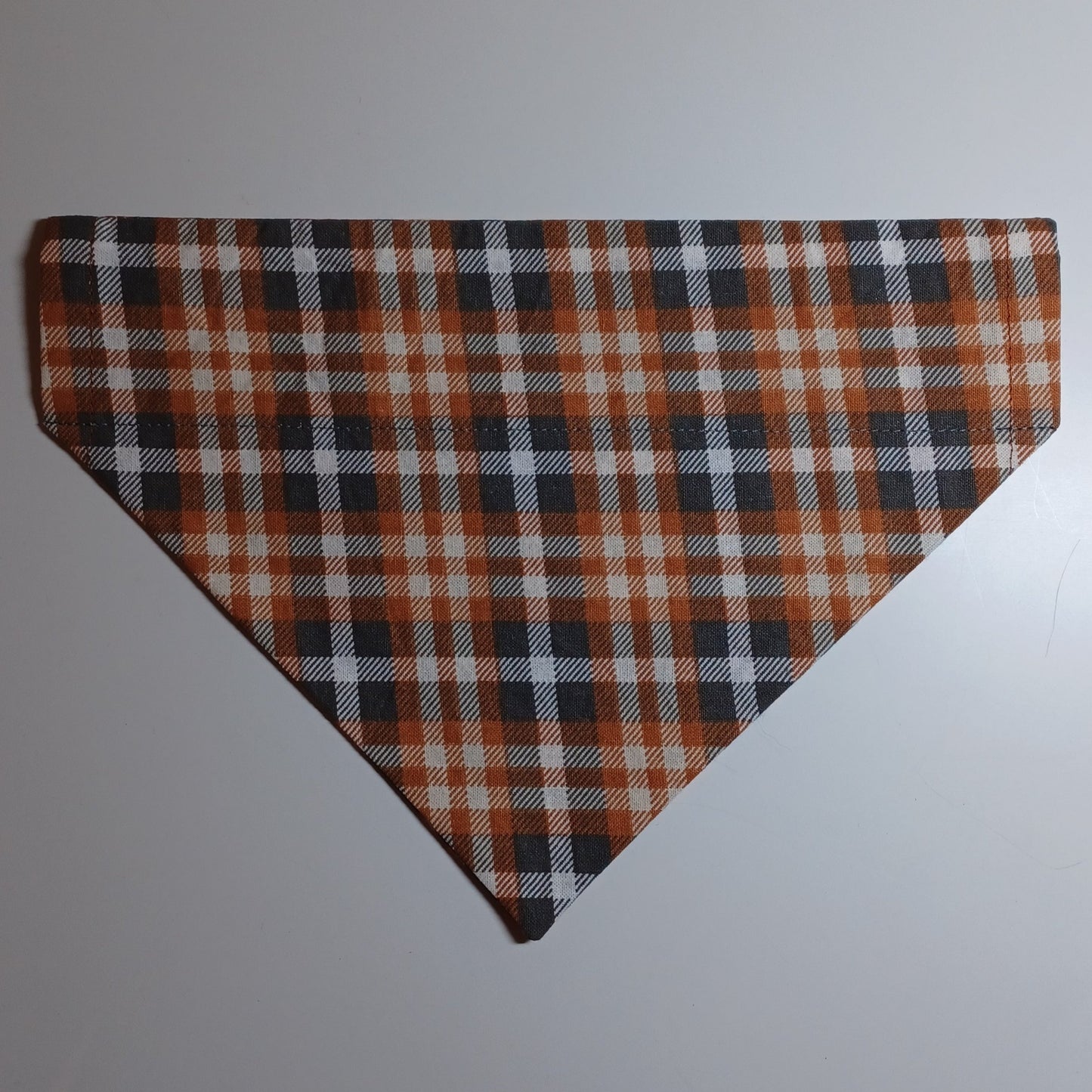 Autumn Treats / White, Pewter, Burnt Orange Plaid Over-the-Collar Pet Bandana