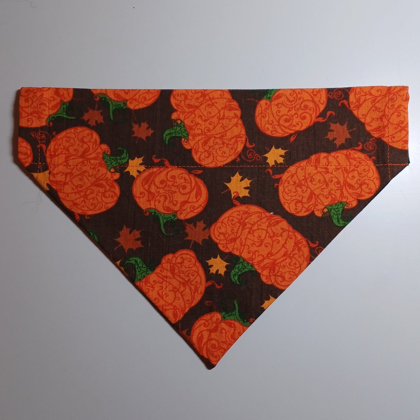 Black Fluffy Cat with Pumpkins / Pumpkins on Brown Over-the-Collar Pet Bandana