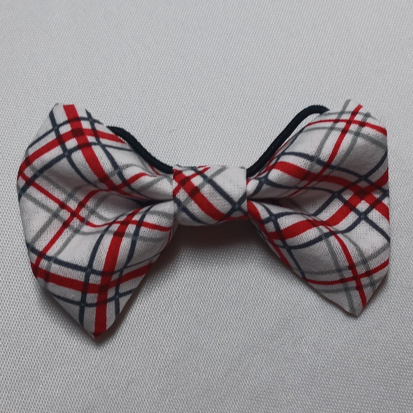 White Diagonal Plaid Over-the-Collar Pet Bow / Bowtie