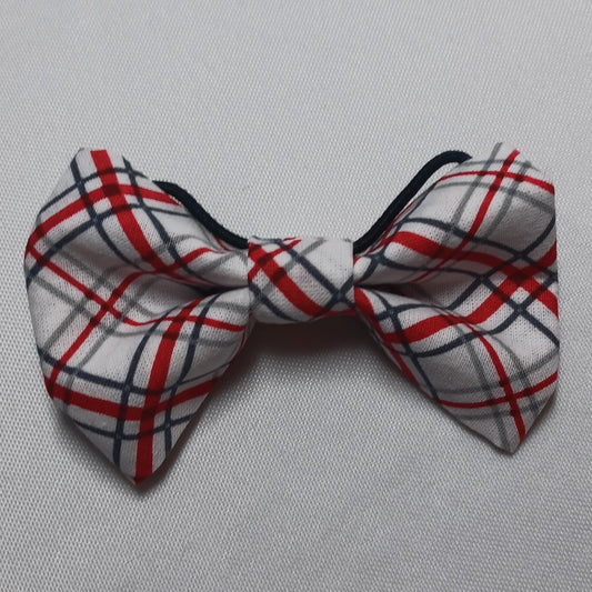 White Diagonal Plaid Over-the-Collar Pet Bow / Bowtie
