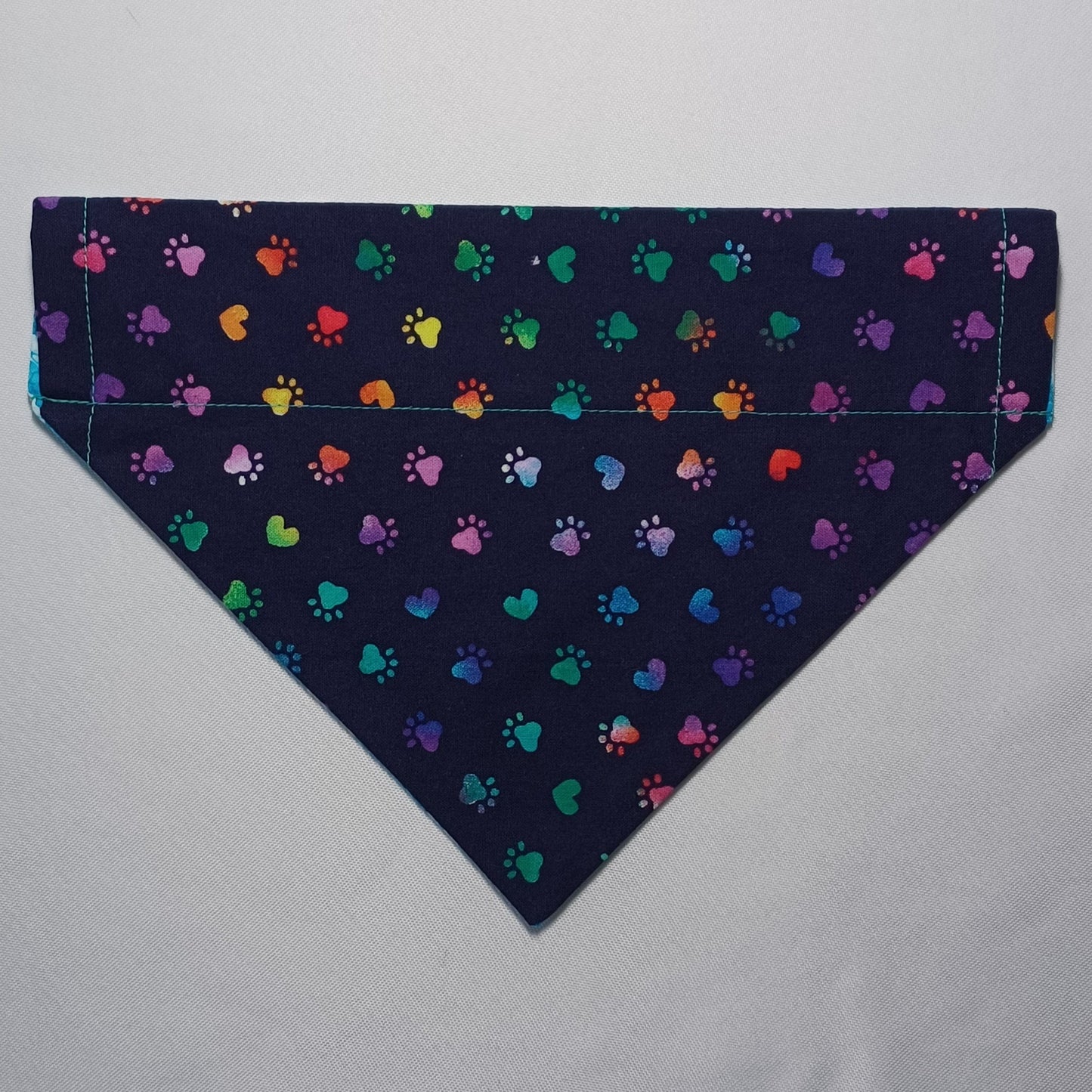Dragonflies on Blue Mosaic / Navy with Rainbow Paws Over-the-Collar Pet Bandana