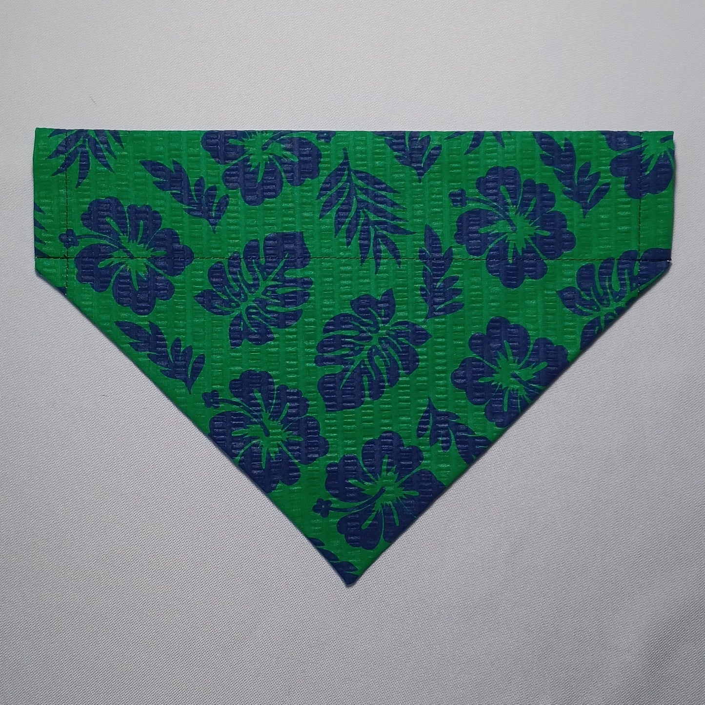 Blue Hibiscus Flowers on Green Over-the-Collar Pet Bandana