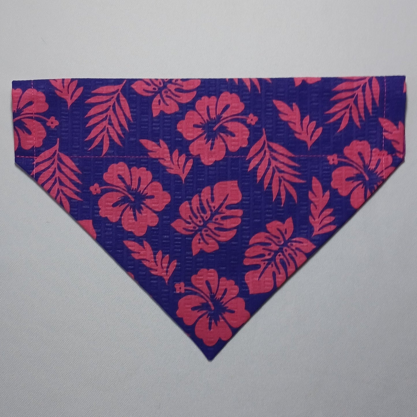 Pink Hibiscus Flowers on Purple Over-the-Collar Pet Bandana