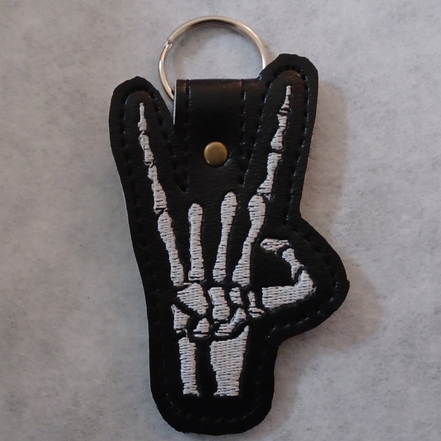 Rock On Skeleton Hand Horns Embroidered Vinyl Key Ring