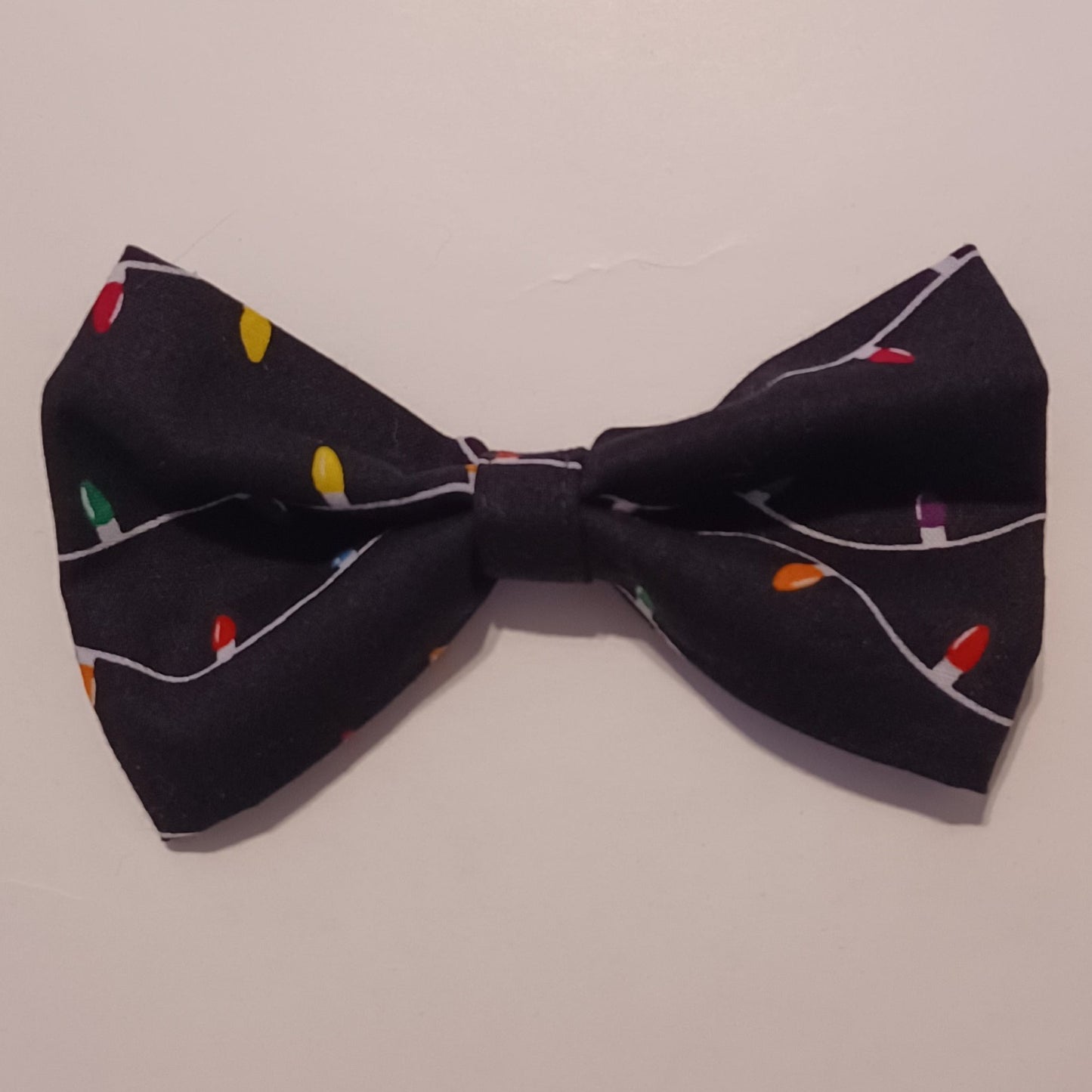Christmas Lights on Black Over-the-Collar Pet Bow / Bowtie