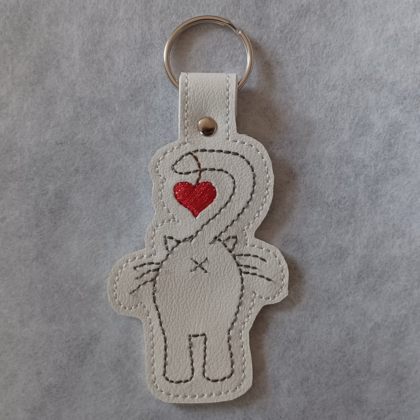 Cat Butt Heart Embroidered Vinyl Key Ring