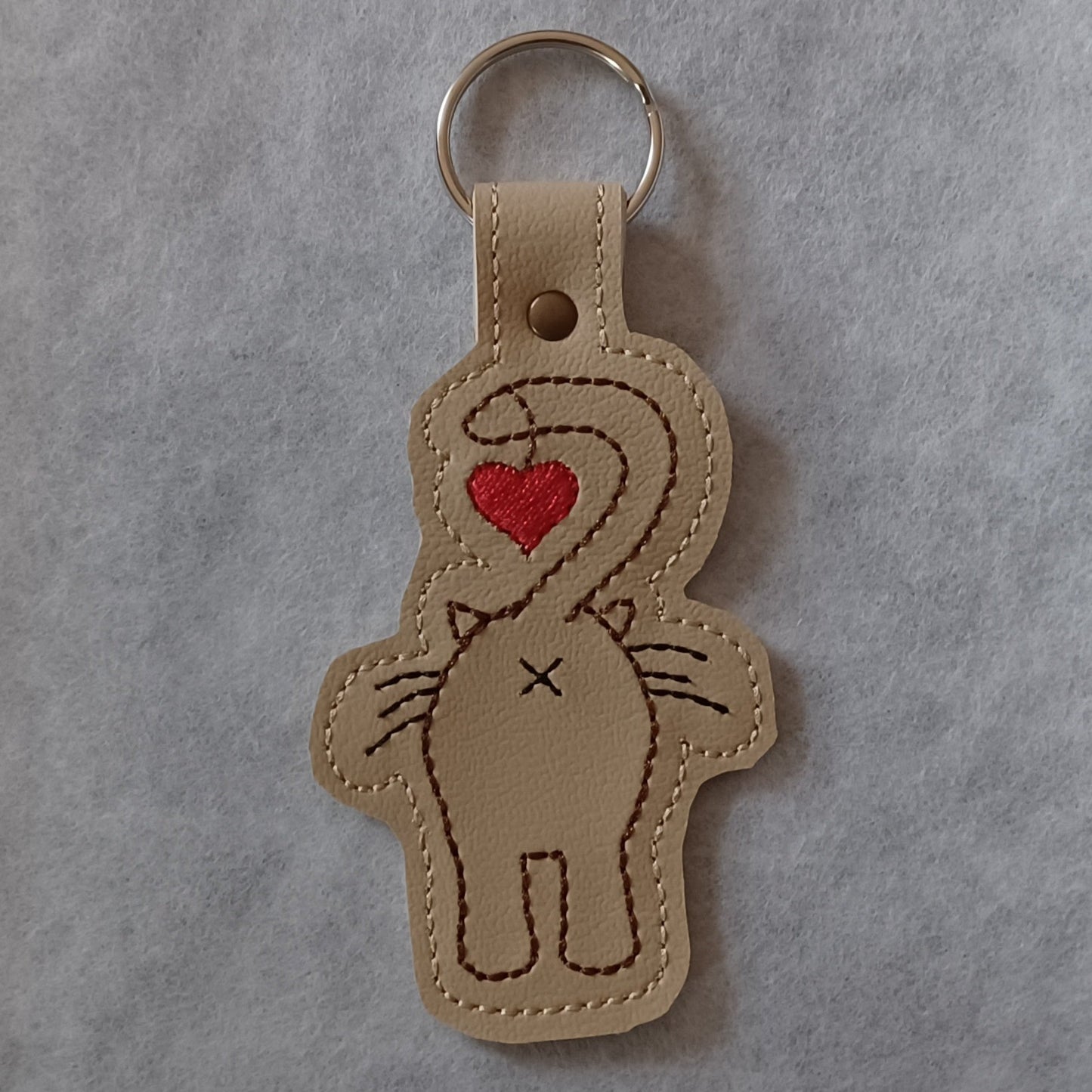 Cat Butt Heart Embroidered Vinyl Key Ring