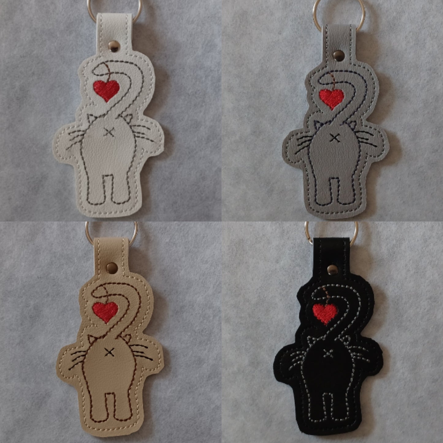 Cat Butt Heart Embroidered Vinyl Key Ring