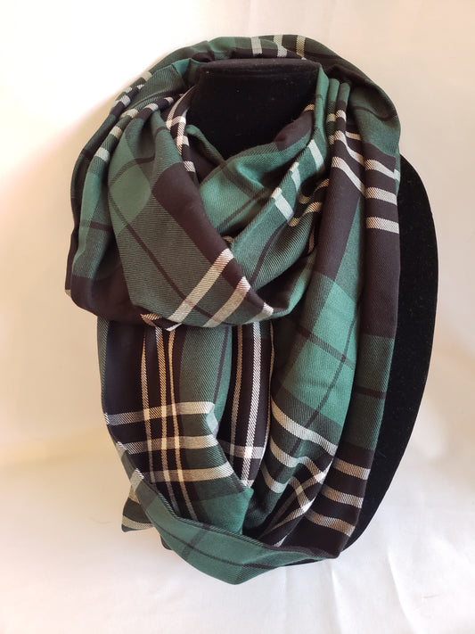 Autumn Infinity Scarf in Green, Black, & White Plaid