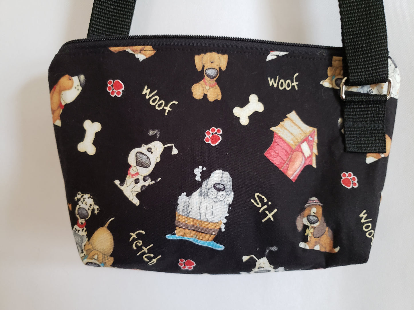 Cartoon Dogs on Black Crossbody Bag