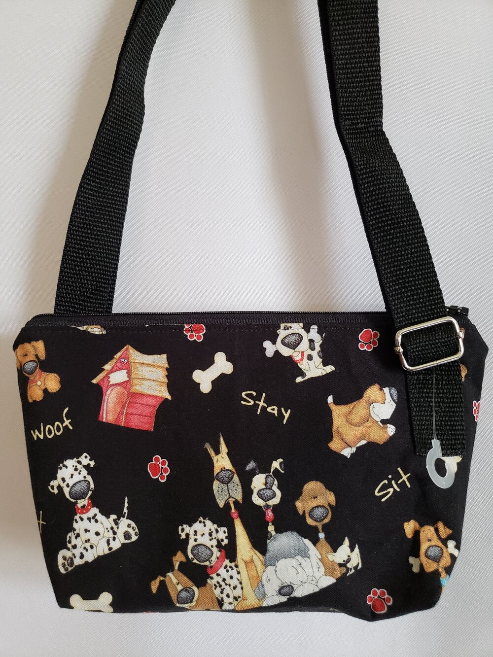 Cartoon Dogs on Black Crossbody Bag