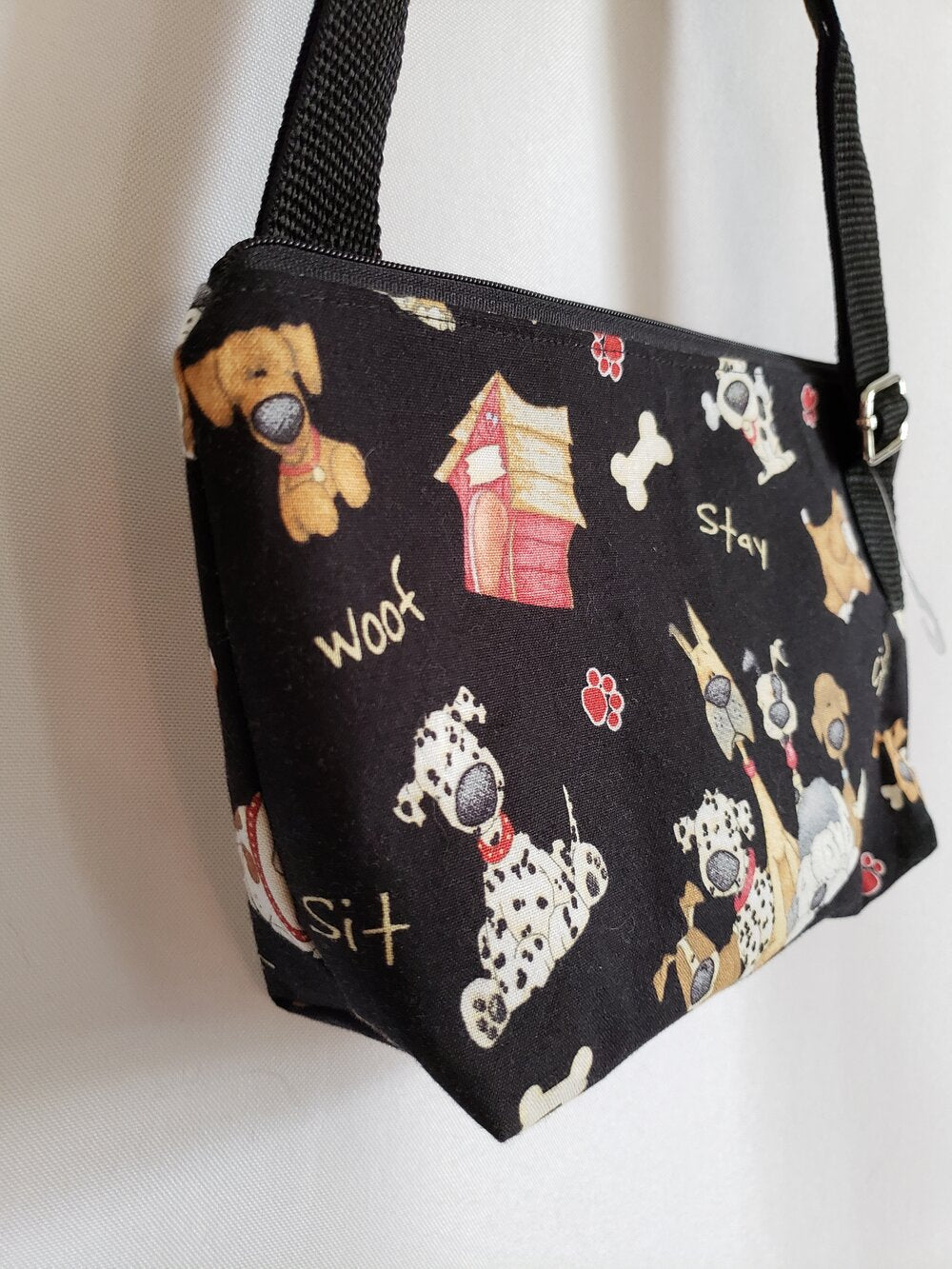 Cartoon Dogs on Black Crossbody Bag