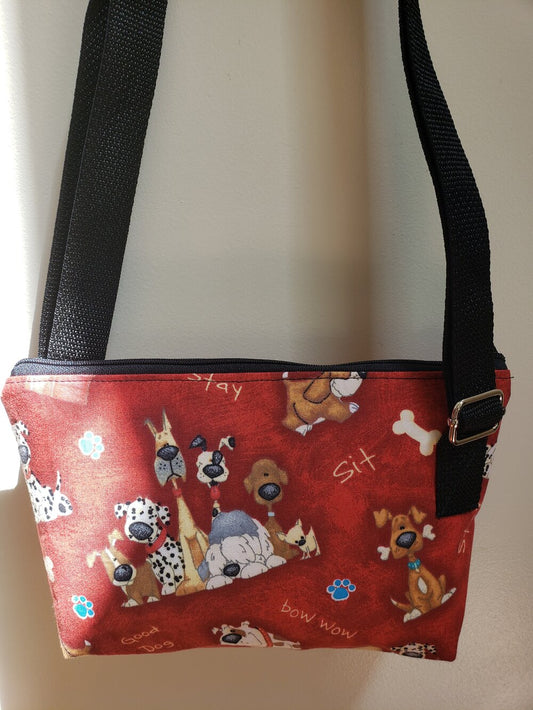 Cartoon Dogs on Red Crossbody Bag