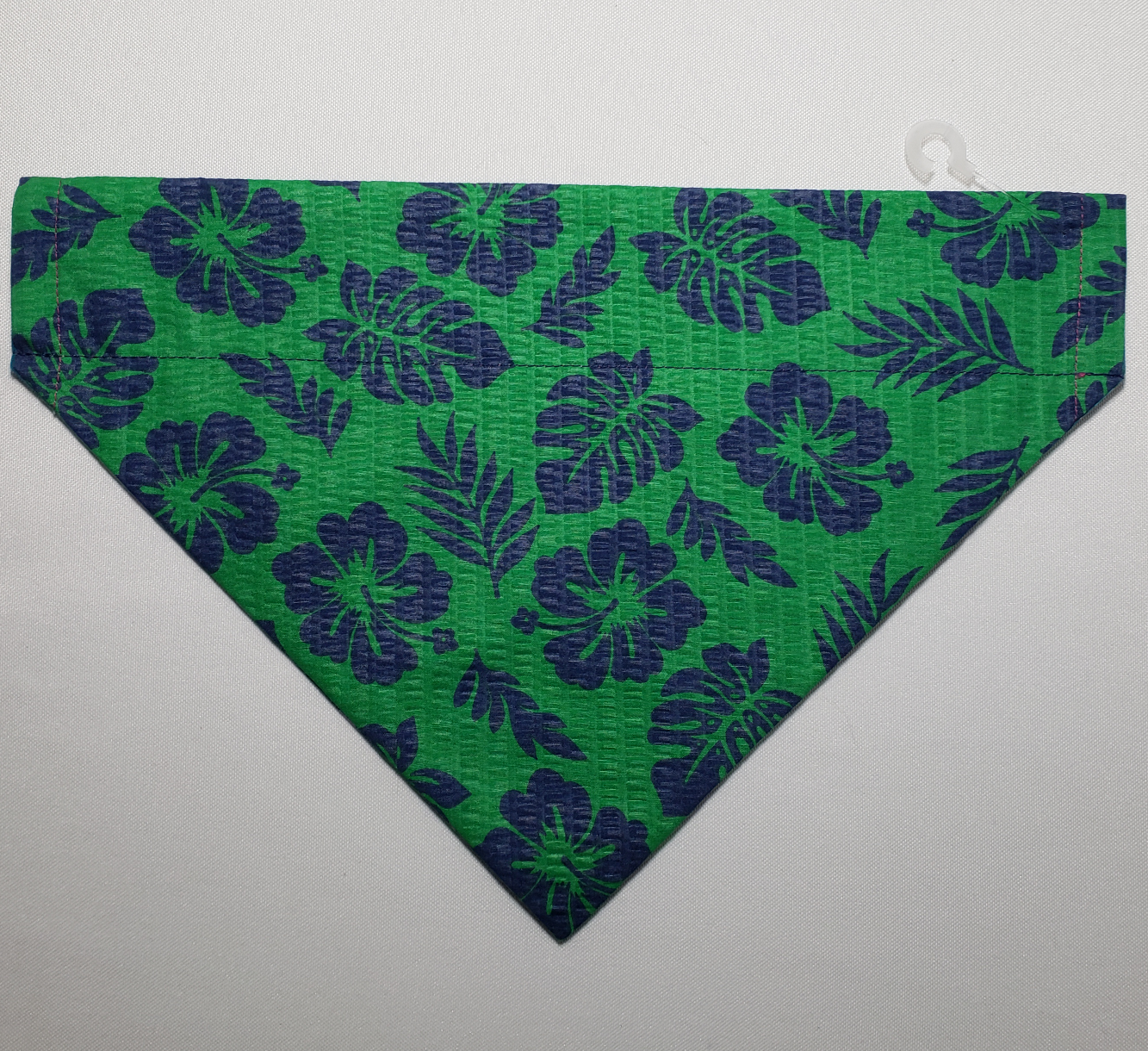 Blue Hibiscus Flowers on Green Over-the-Collar Pet Bandana (Blue & Purple Reverse)