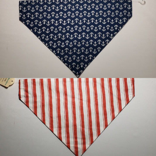 Silver Anchors on Navy Over-the-Collar Pet Bandana
