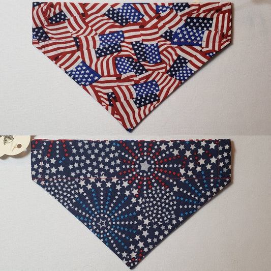 American Flags & Patriotic Fireworks Over-the-Collar Pet Bandana