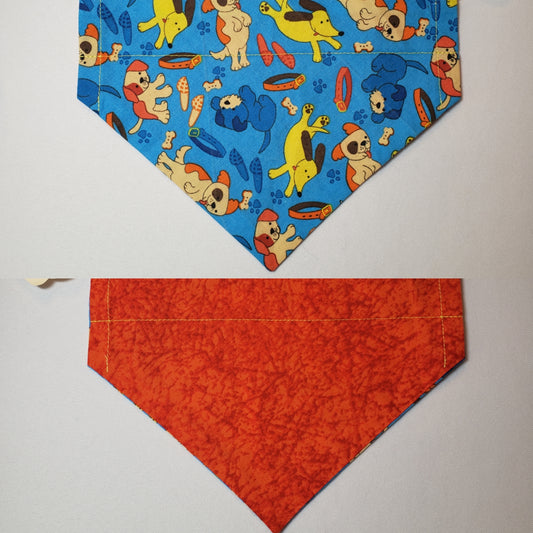 Cartoon Dogs on Blue Over-the-Collar Pet Bandana
