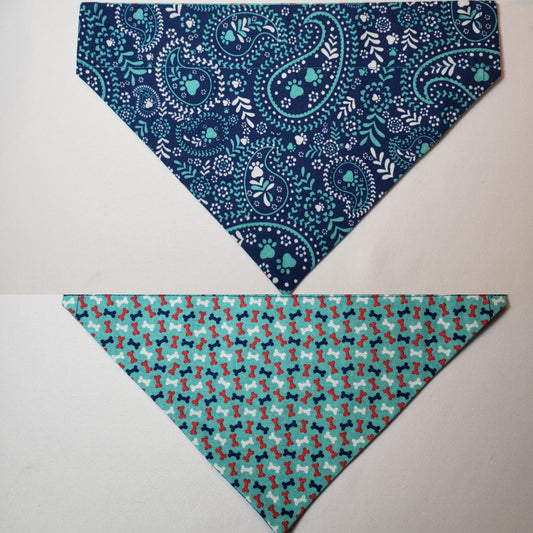 Blue Paws Bandana Print Over-the-Collar Pet Bandana