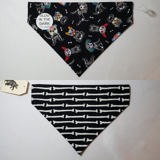 Glow in the Dark Bones / Dia de los Muertos Dog Skeletons Over-the-Collar Pet Bandana
