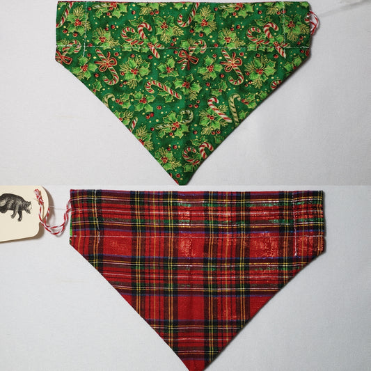 Christmas Candy Canes & Holly Over-the-Collar Pet Bandana