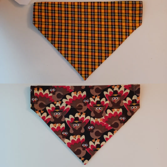 Halloween Plaid / Thanksgiving Turkeys Over-the-Collar Pet Bandana