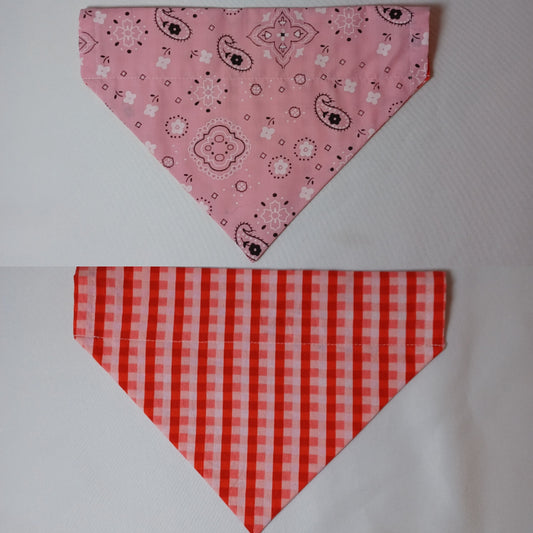 Pink Bandana / Valentine Plaid Over-the-Collar Pet Bandana