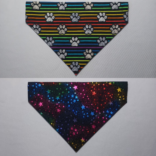 Paws on Black & Rainbow Stripes Over-the-Collar Pet Bandana