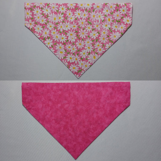 Daisies on Pink / Bright Pink Marbled Over-the-Collar Pet Bandana
