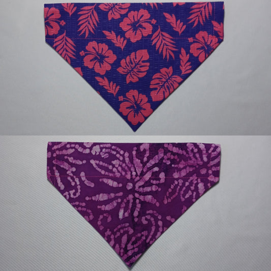 Pink Hibiscus Flowers on Purple Over-the-Collar Pet Bandana