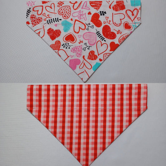 Doodle Hearts / Valentine Plaid Over-the-Collar Pet Bandana