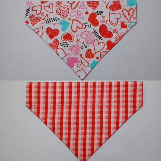 Doodle Hearts / Valentine Plaid Over-the-Collar Pet Bandana