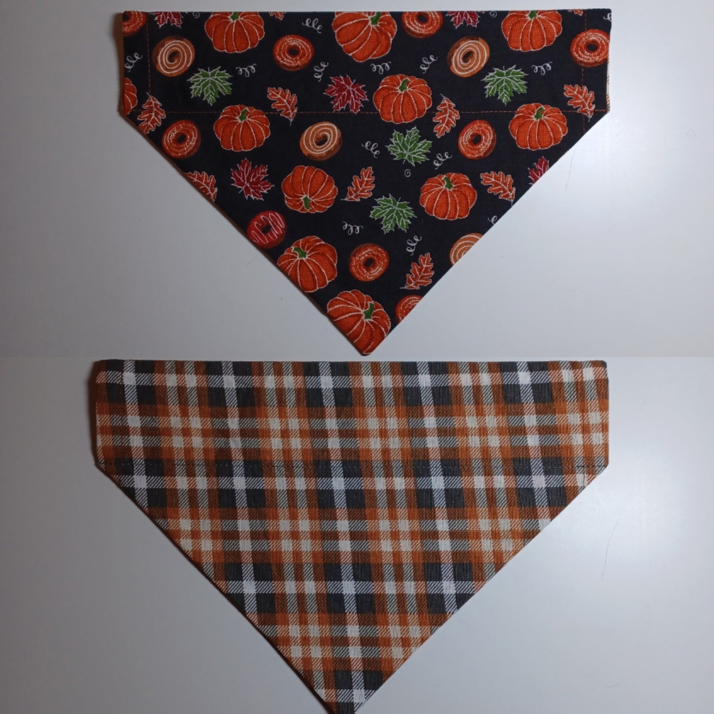 Autumn Treats / White, Pewter, Burnt Orange Plaid Over-the-Collar Pet Bandana
