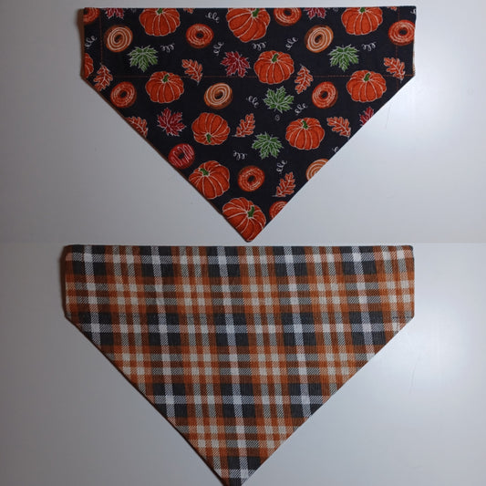 Autumn Treats / White, Pewter, Burnt Orange Plaid Over-the-Collar Pet Bandana