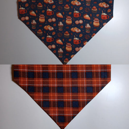 Pumpkin Everything / Pewter, Brown, Orange, White Plaid Over-the-Collar Pet Bandana