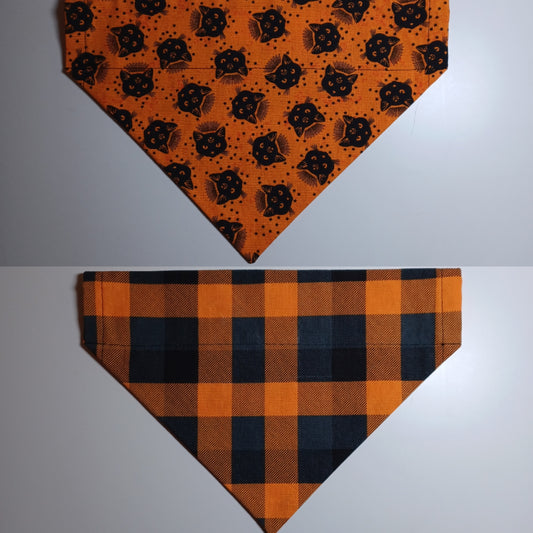 Black Cat / Orange, Pewter, Black Plaid Over-the-Collar Pet Bandana