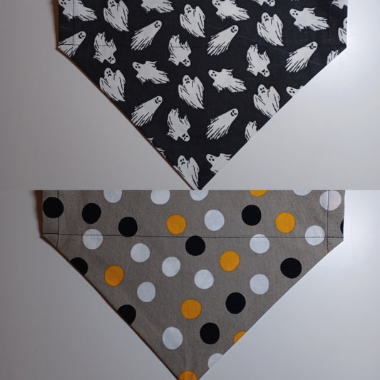 Glow in the Dark Ghosts / Multi Dots on Gray Over-the-Collar Pet Bandana