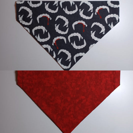 Glow in the Dark Vampire Teeth / Dark Red Marbled Over-the-Collar Pet Bandana