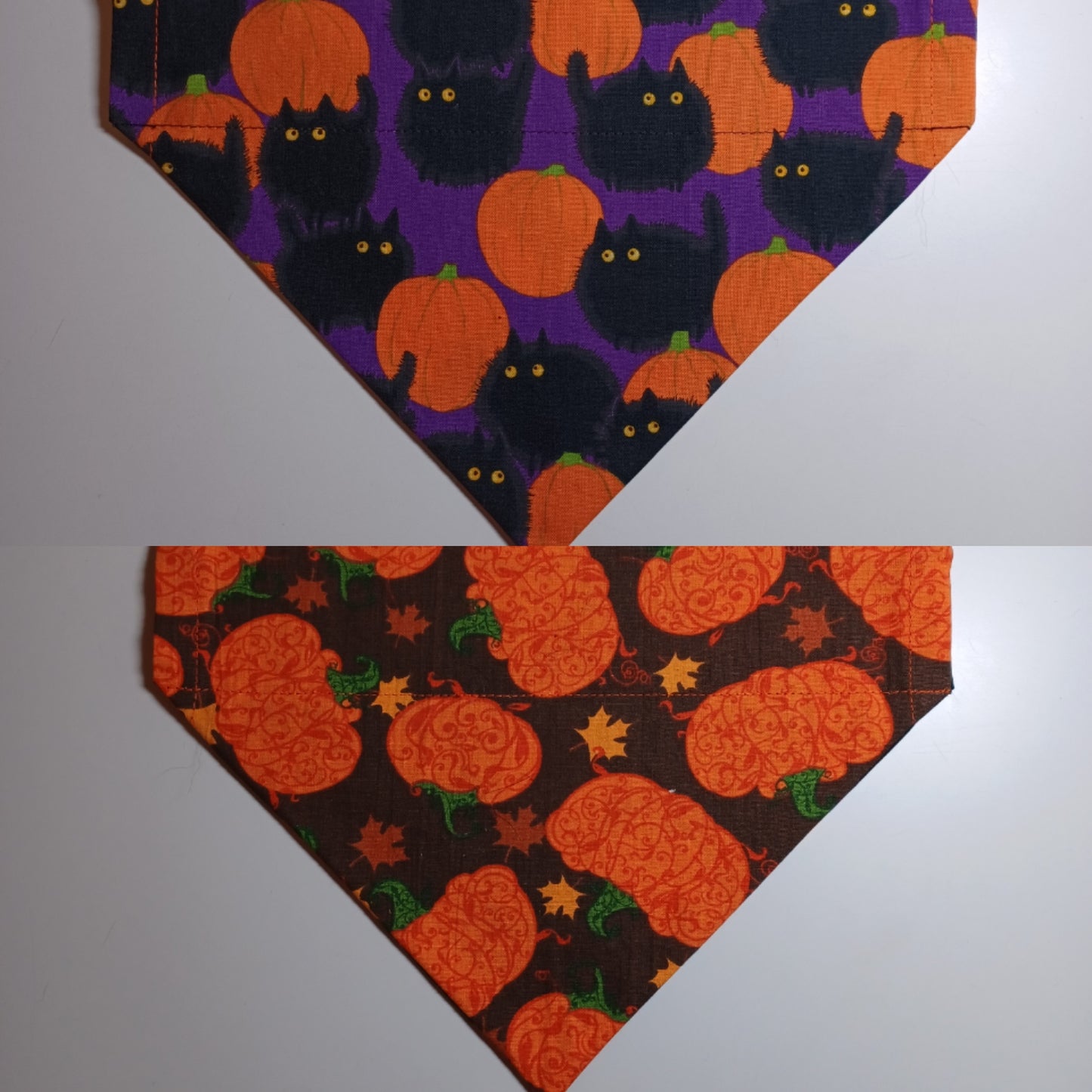 Black Fluffy Cat with Pumpkins / Pumpkins on Brown Over-the-Collar Pet Bandana