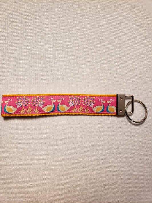 Peacocks on Pink Feathers Key Fob