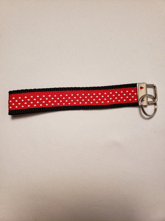 White Polka Dots on Red Key Fob