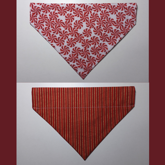 Christmas Peppermint Candies / Red & Gold Stripes Over-the-Collar Pet Bandana