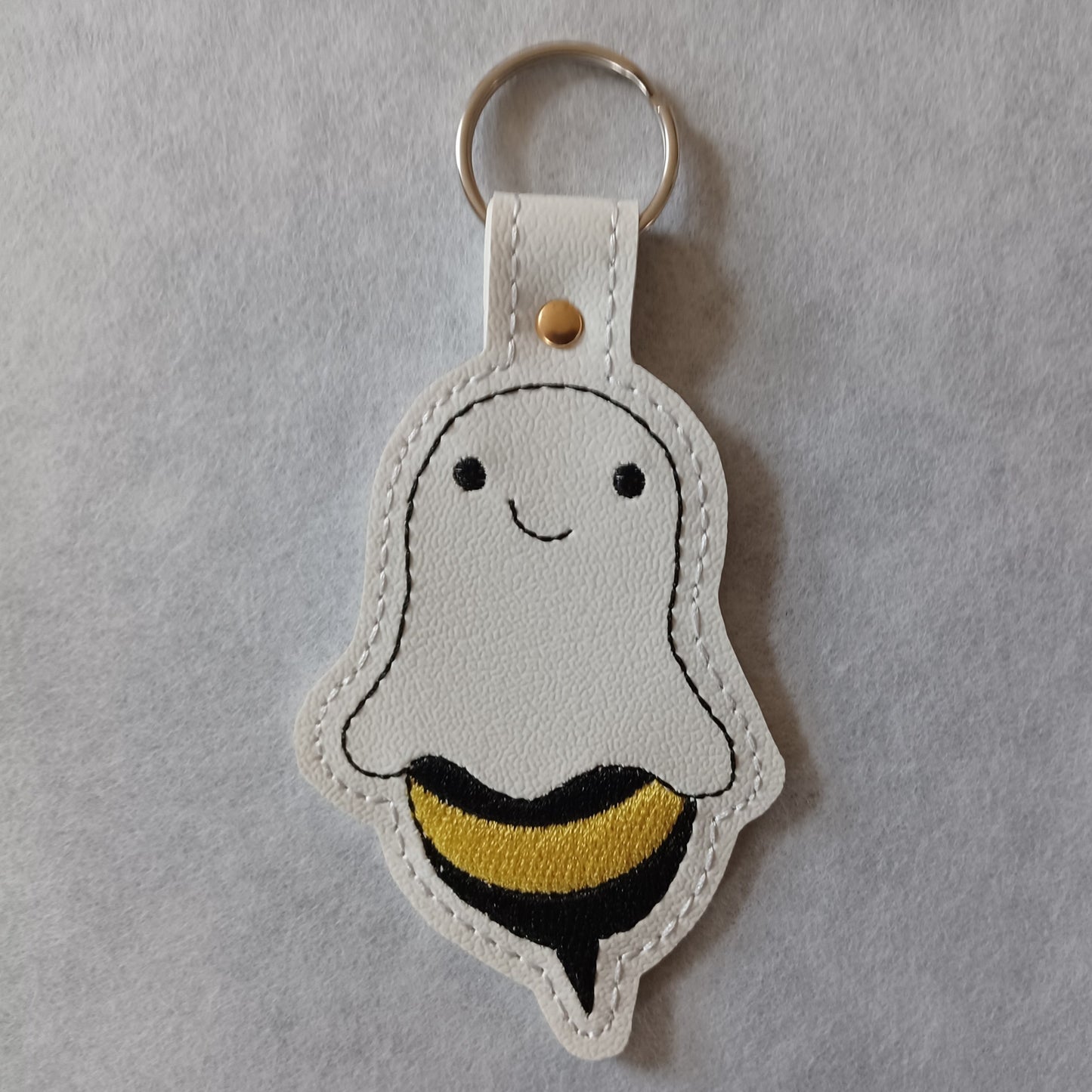 Boo Bee Ghost Embroidered Vinyl Key Ring
