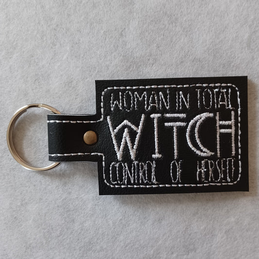 WITCH "Woman in Total Control of Herself" Embroidered Vinyl Key Ring
