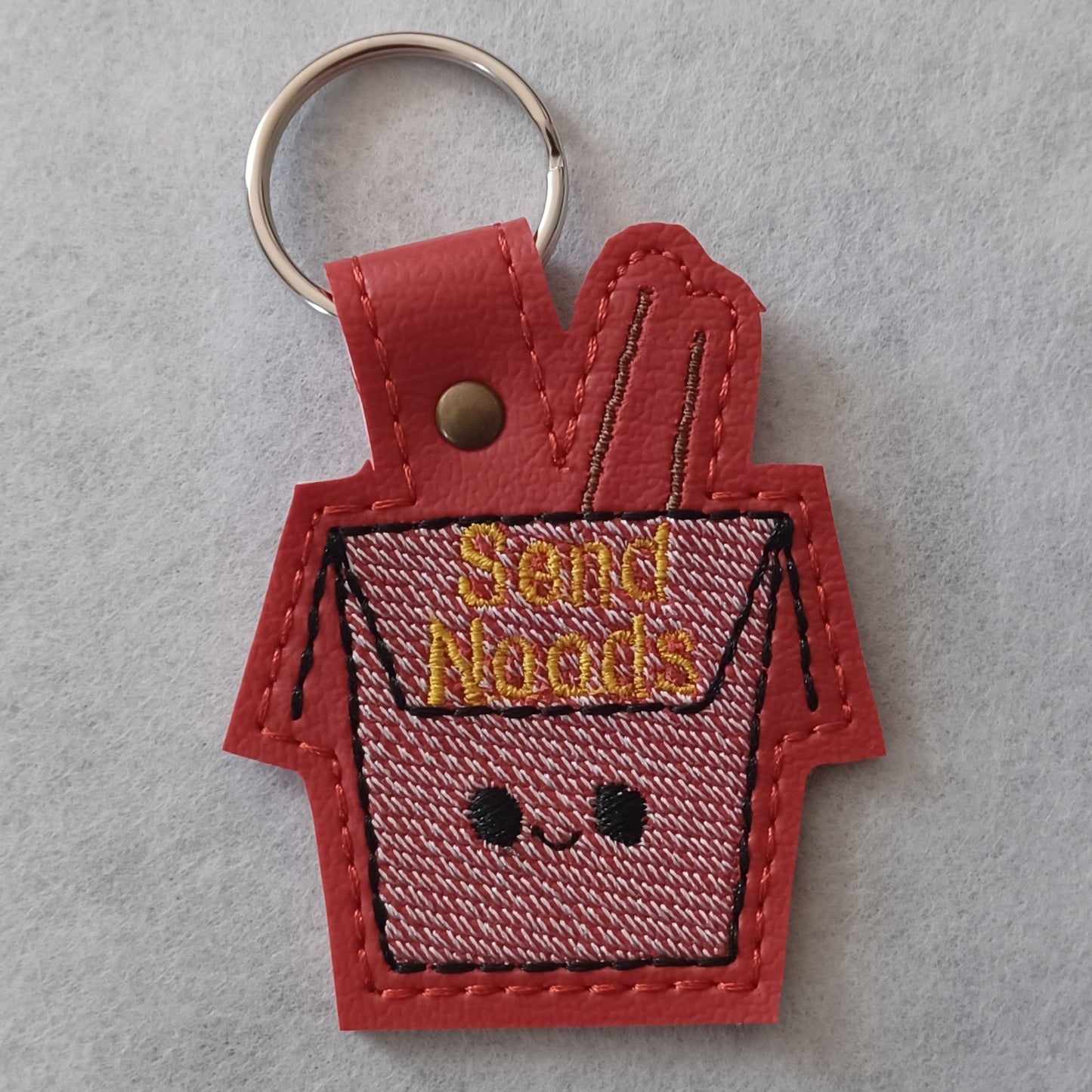 Takeout Box "Send Noods" Embroidered Vinyl Key Ring
