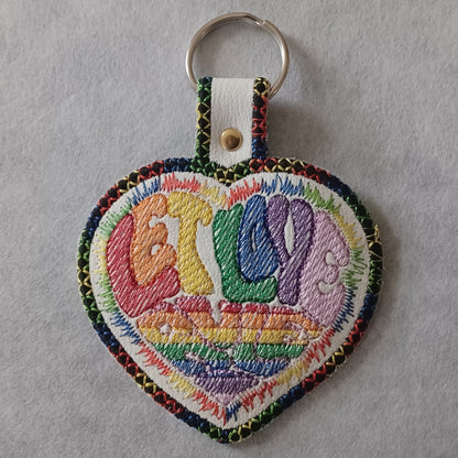 Let Love Rule Heart Embroidered Vinyl Key Ring