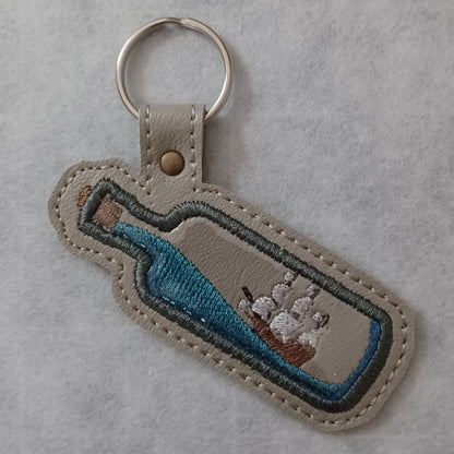 Ship in a Bottle Embroidered Vinyl Key Ring